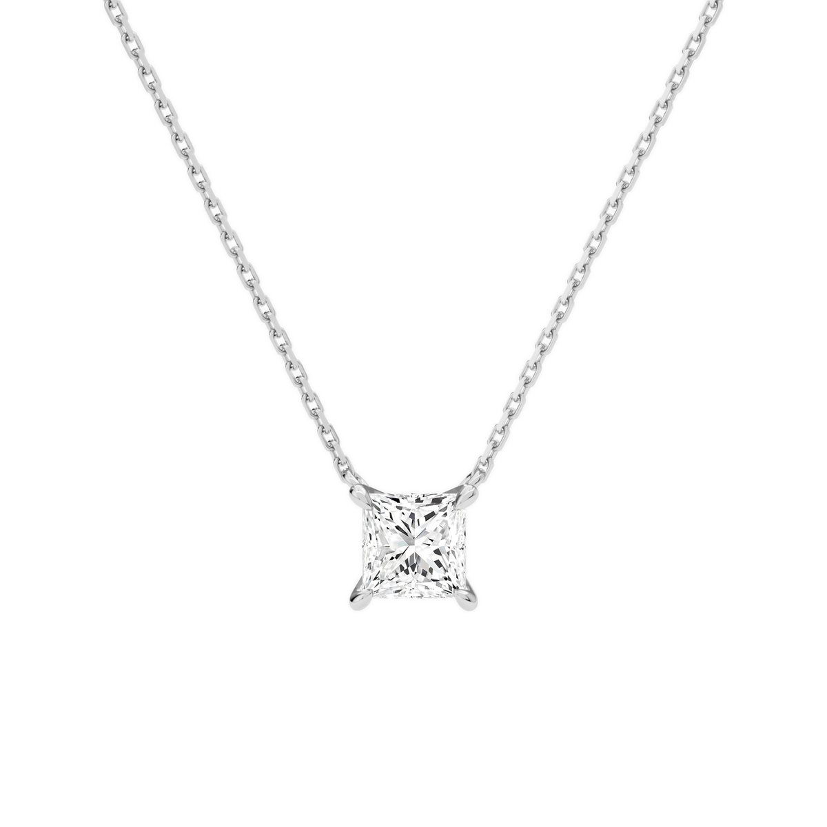 Solenne Princess Solitaire Lab-Grown Diamond Necklace in Platinum, front view