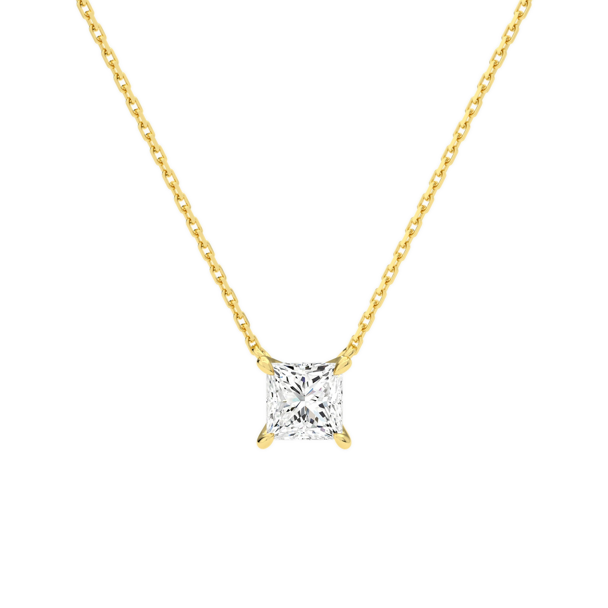 Solenne Princess Solitaire Lab-Grown Diamond Necklace in 14K Yellow Gold, front view