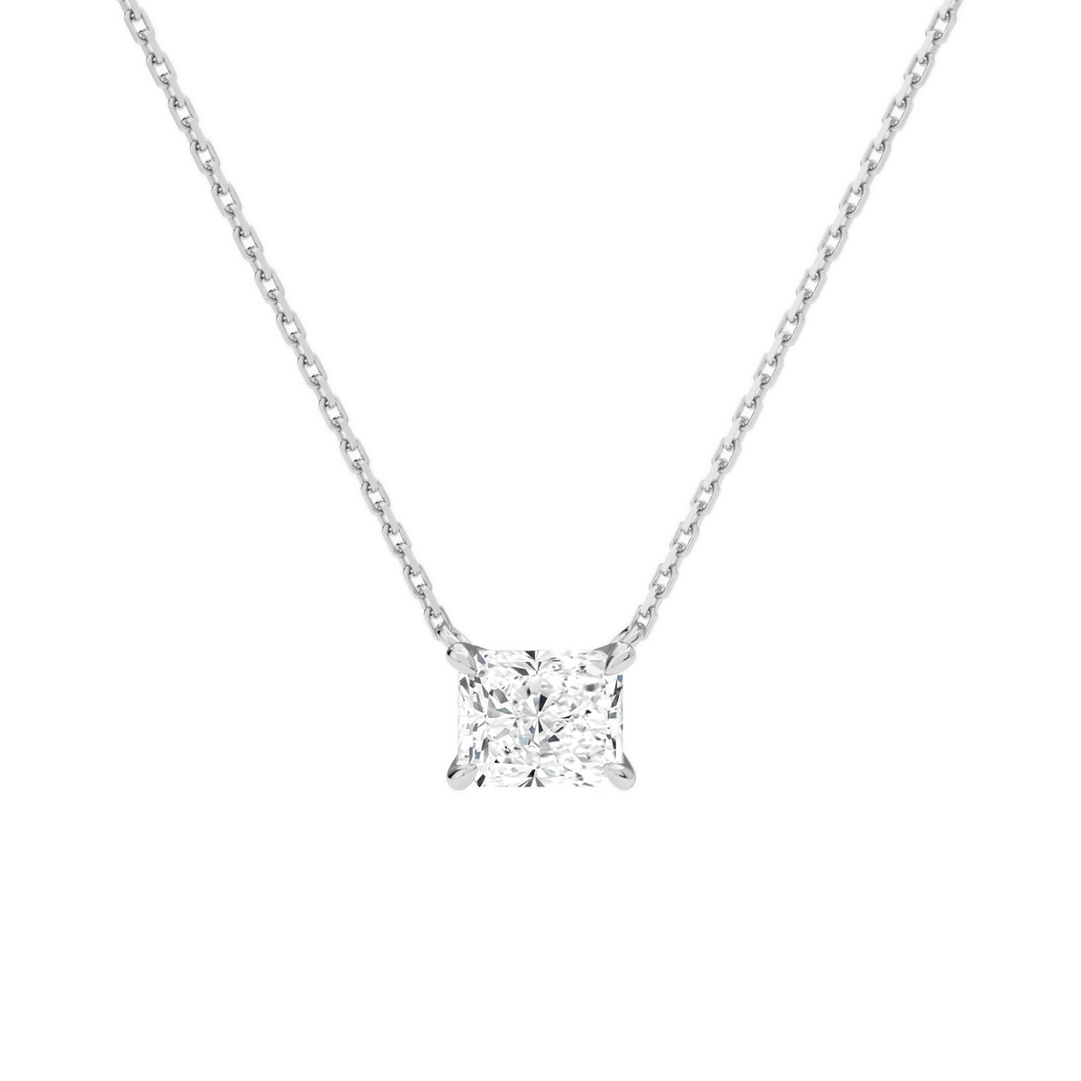 Solenne Radiant Solitaire Lab-Grown Diamond Necklace in 18K White Gold, front view