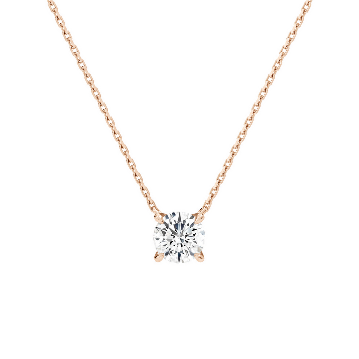 Solenne Round Solitaire Lab-Grown Diamond Necklace in 14K Rose Gold, front view