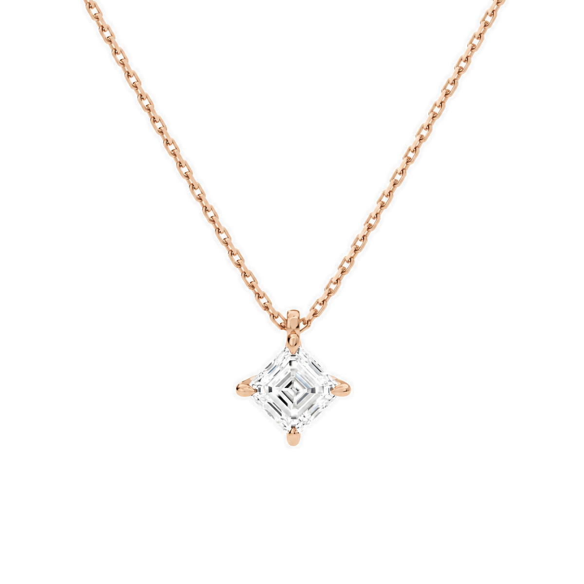 Elysia Asscher Solitaire Lab-Grown Diamond Pendant Necklace in 14K Rose Gold, front view