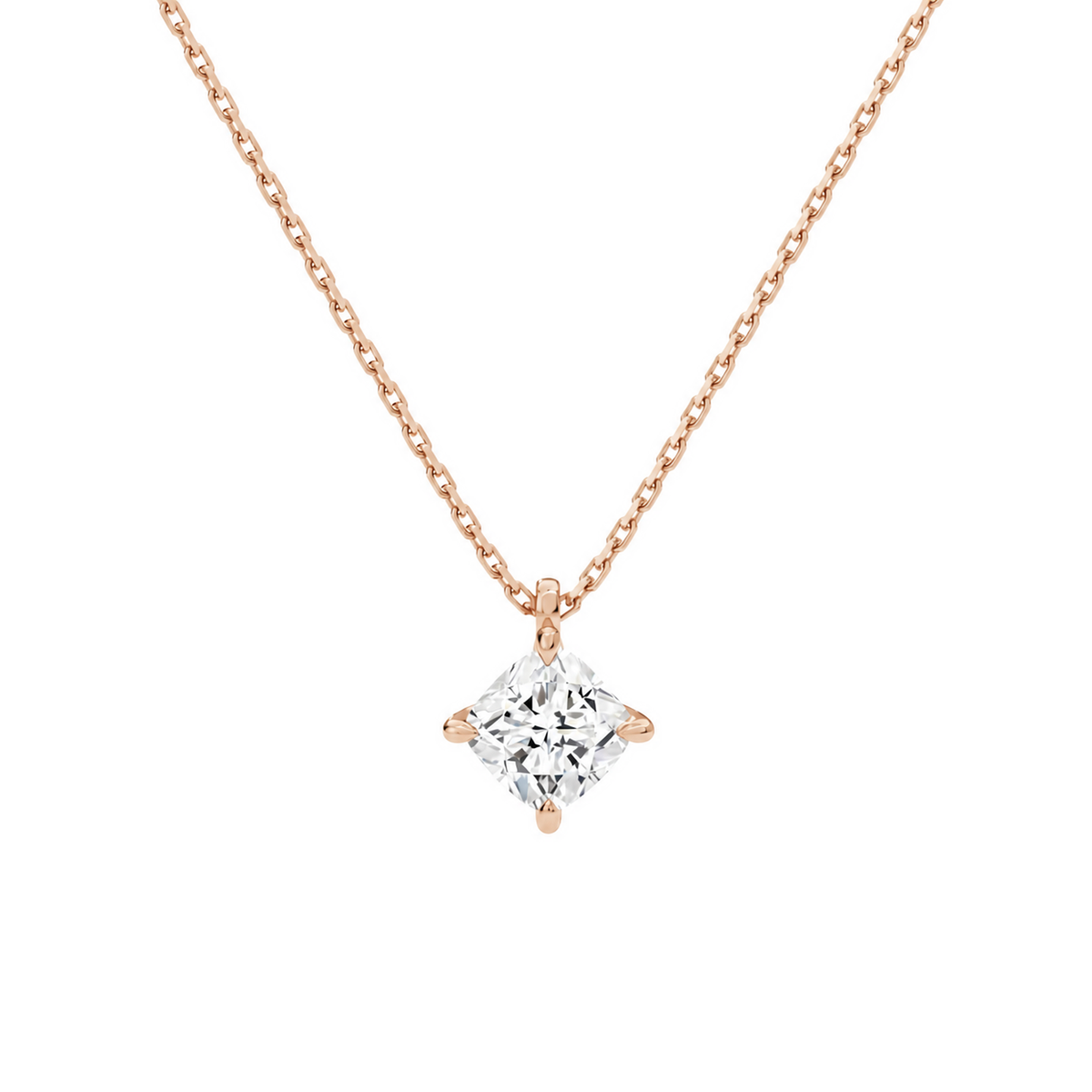 Elysia Cushion Solitaire Lab-Grown Diamond Pendant Necklace in 14K Rose Gold, front view