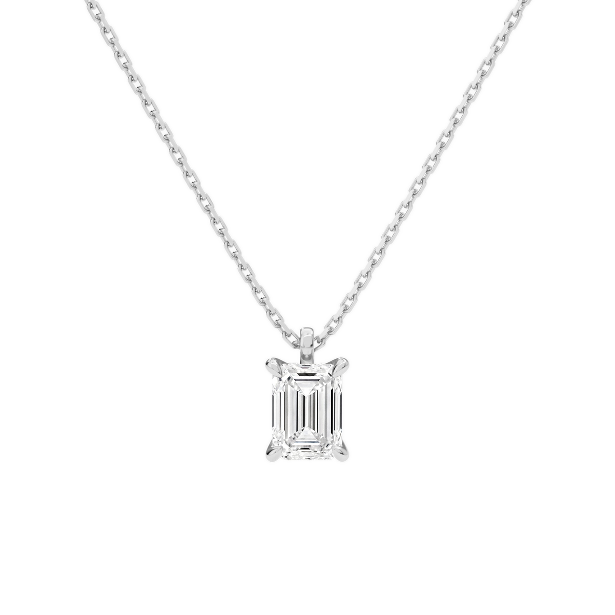 Elysia Emerald Solitaire Lab-Grown Diamond Pendant Necklace in 18K White Gold, front view