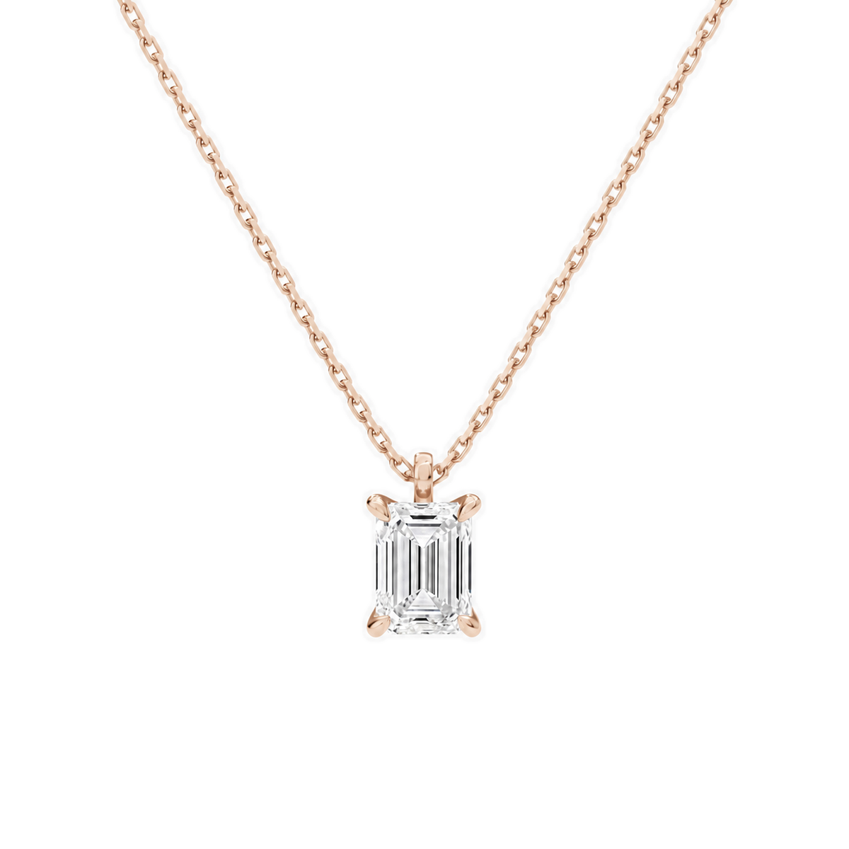 Elysia Emerald Solitaire Lab-Grown Diamond Pendant Necklace in 14K Rose Gold, front view