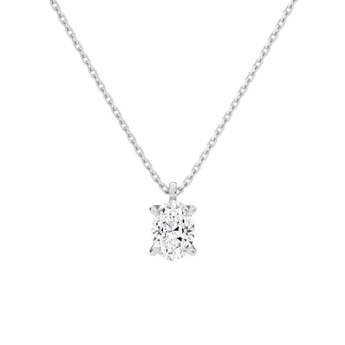 Elysia Oval Solitaire Lab-Grown Diamond Pendant Necklace in 18K White Gold, front view