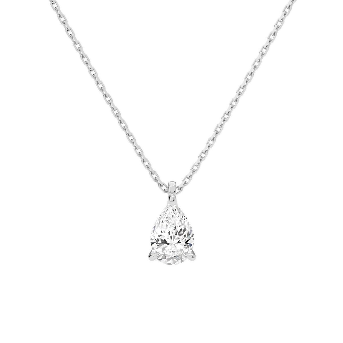Elysia Pear Solitaire Lab-Grown Diamond Pendant Necklace in 18K White Gold, front view