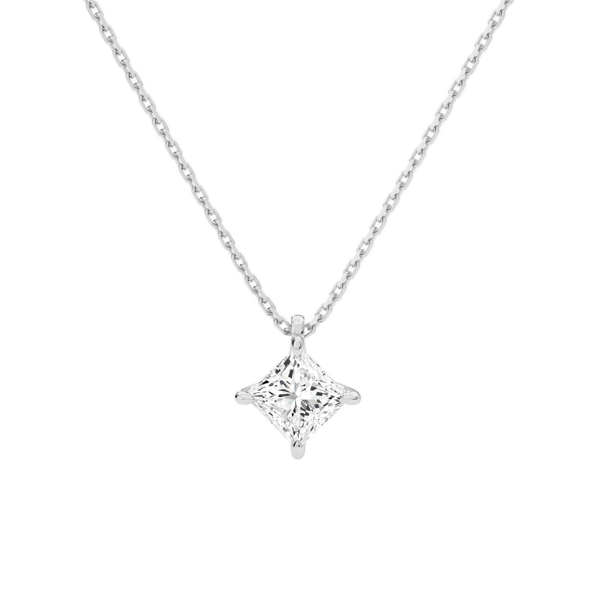 Elysia Princess Solitaire Lab-Grown Diamond Pendant Necklace in 14K White Gold, front view