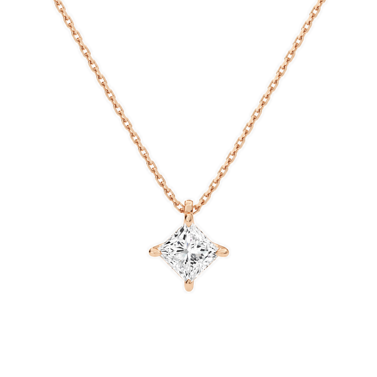 Elysia Princess Solitaire Lab-Grown Diamond Pendant Necklace in 14K Rose Gold, front view