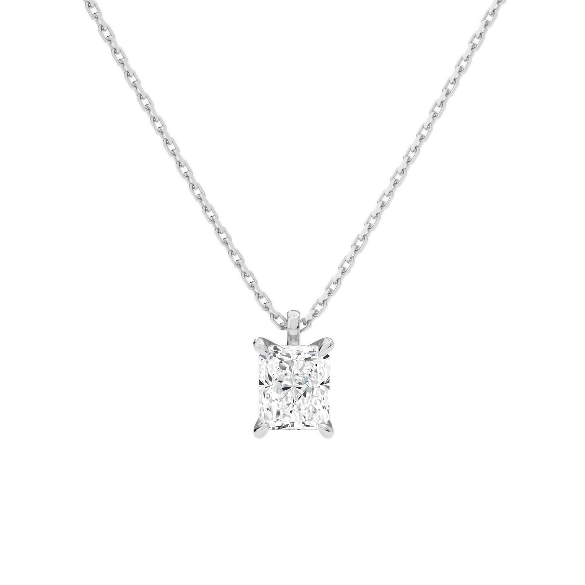 Elysia Radiant Solitaire Lab-Grown Diamond Pendant Necklace in 14K White Gold, front view