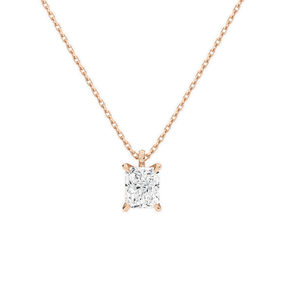 Elysia Radiant Solitaire Lab-Grown Diamond Pendant Necklace in 14K Rose Gold, front view