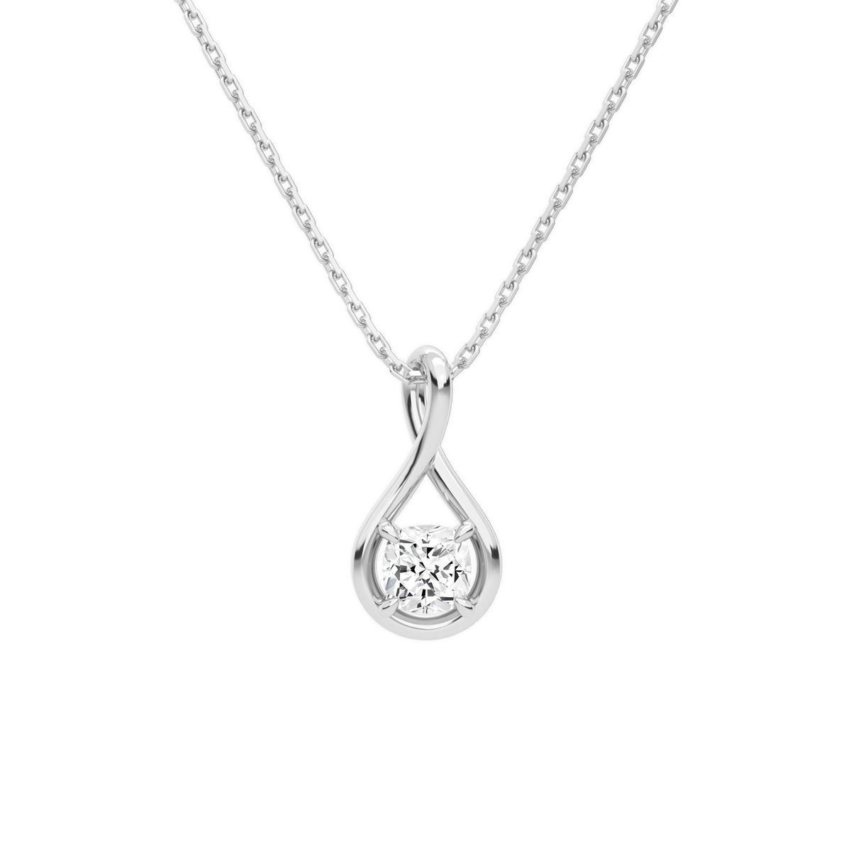 Auralie Cushion Solitaire Twist Lab-Grown Diamond Pendant Necklace in 14K White Gold, front view