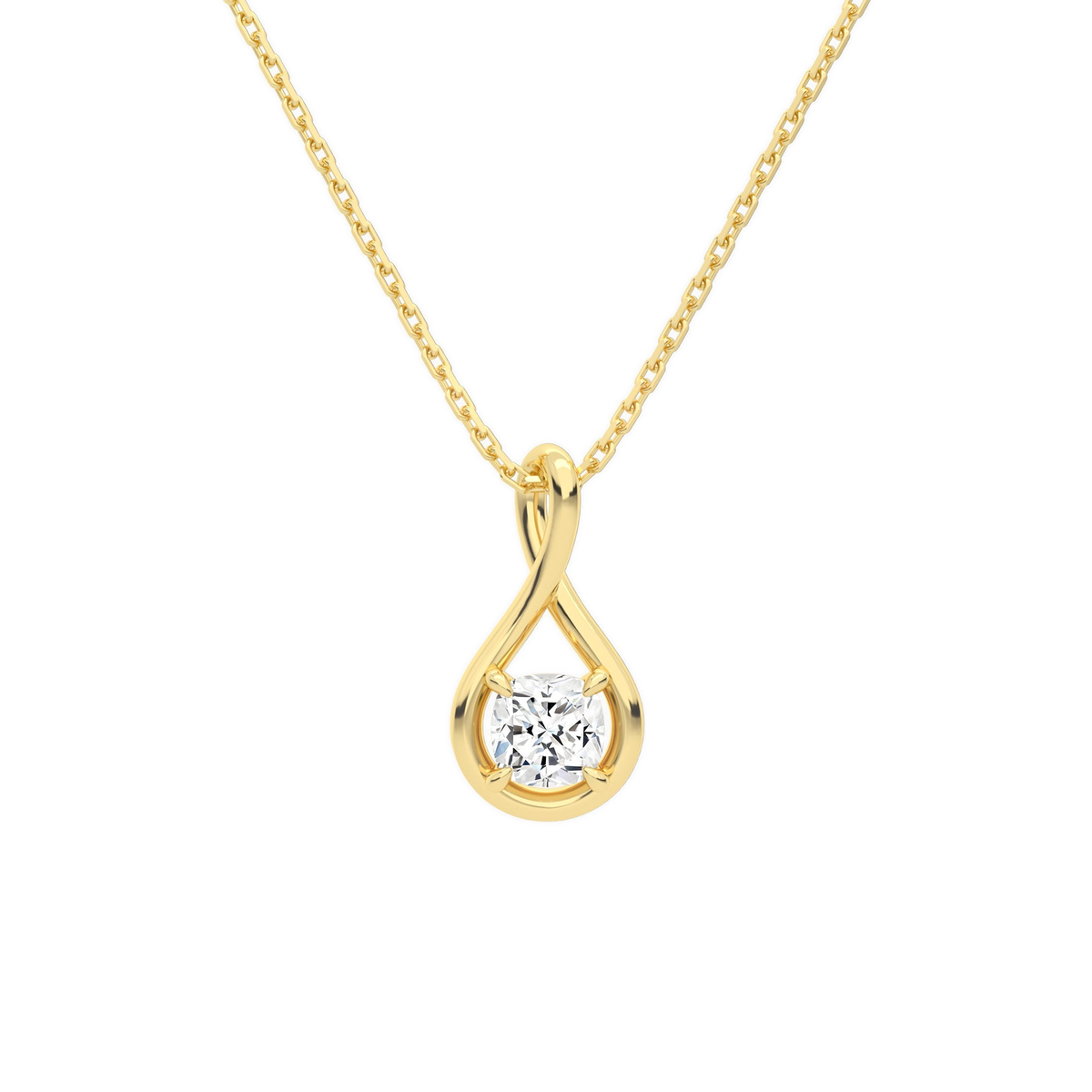 Auralie Cushion Solitaire Twist Lab-Grown Diamond Pendant Necklace in 18K Yellow Gold, front view