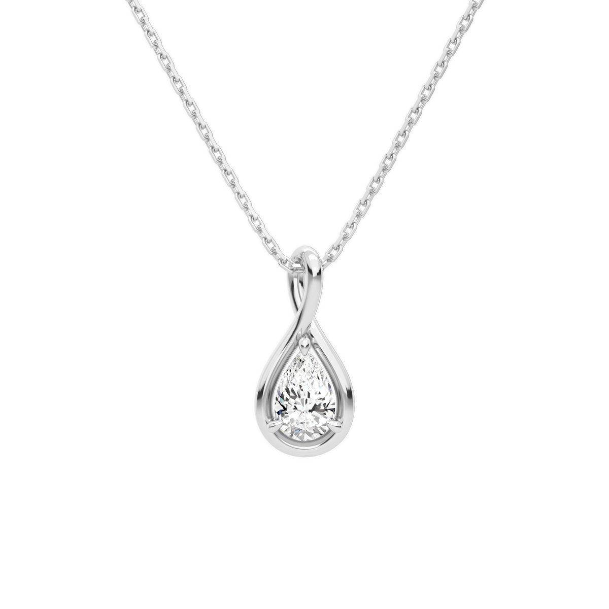 Auralie Pear Solitaire Twist Lab-Grown Diamond Pendant Necklace in 14K White Gold, front view