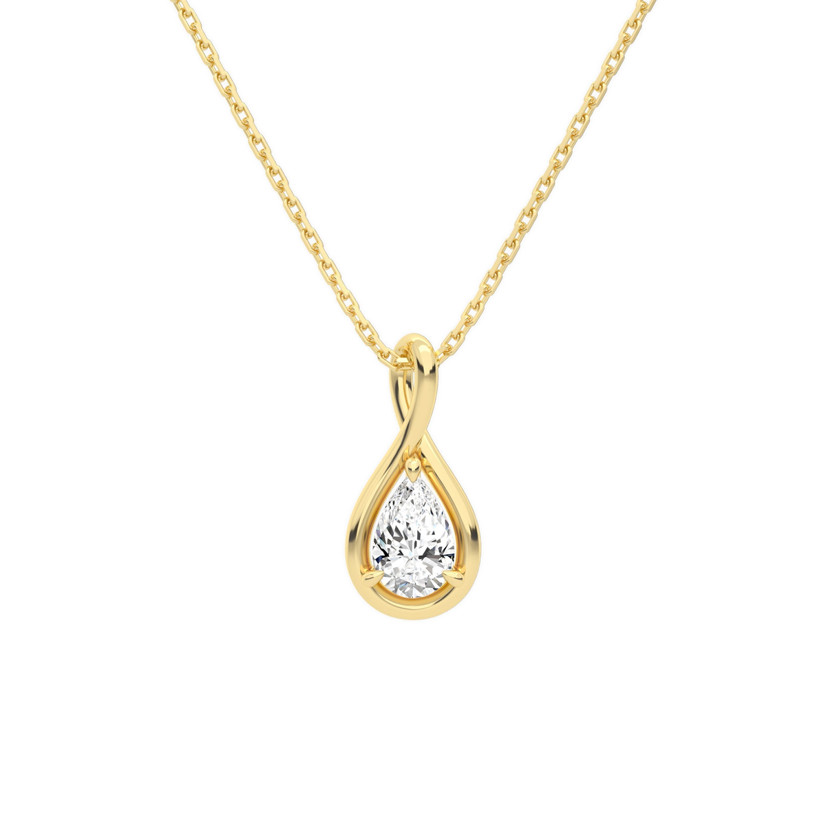 Auralie Pear Solitaire Twist Lab-Grown Diamond Pendant Necklace in 18K Yellow Gold, front view