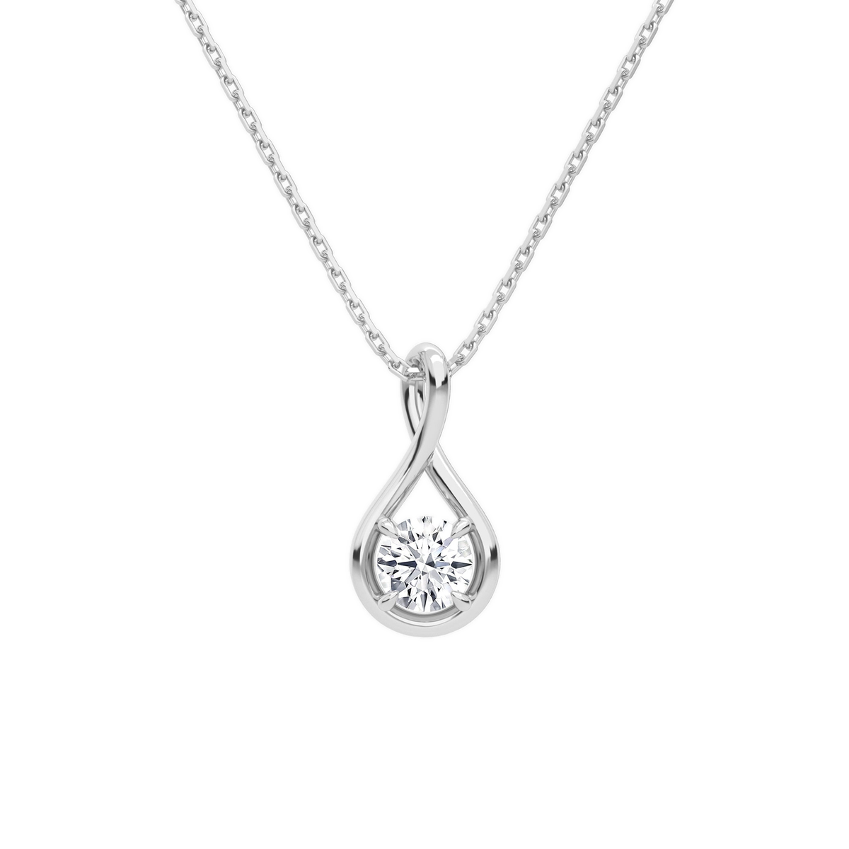 Auralie Round Solitaire Twist Lab-Grown Diamond Pendant Necklace in Platinum, front view