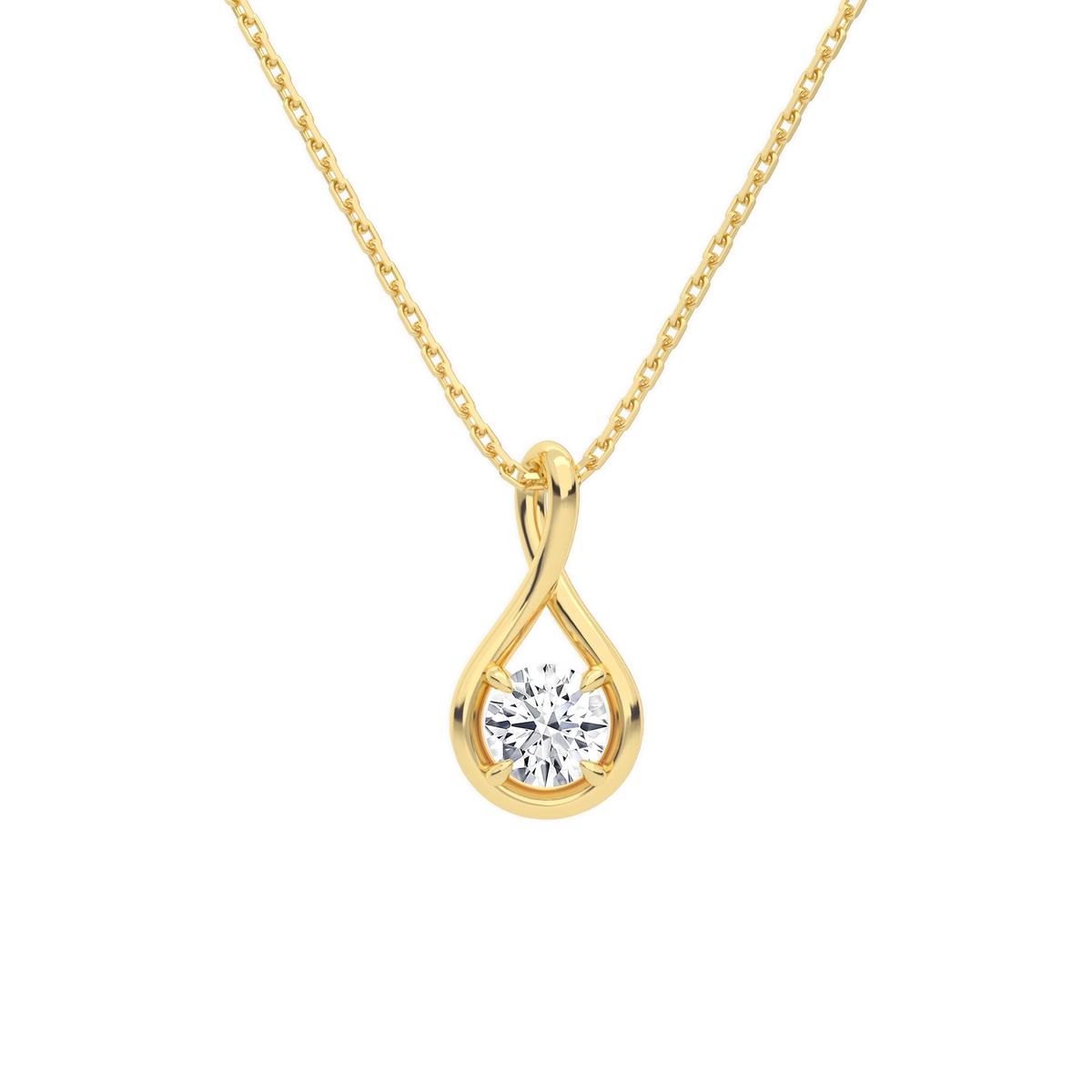 Auralie Round Solitaire Twist Lab-Grown Diamond Pendant Necklace in 14K Yellow Gold, front view