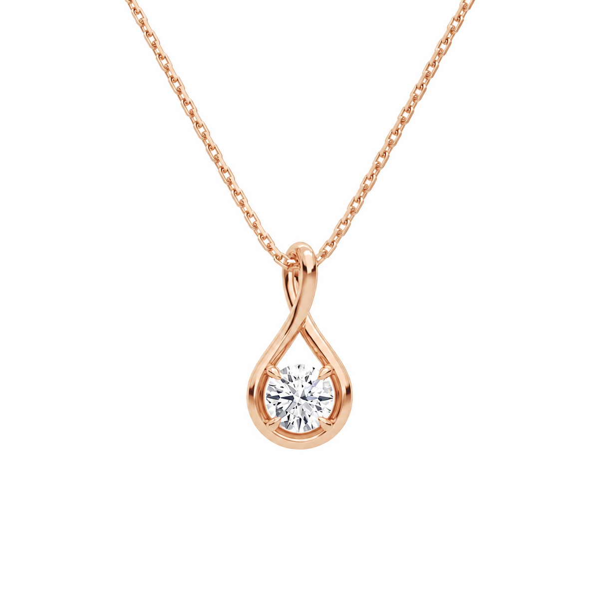 Auralie Round Solitaire Twist Lab-Grown Diamond Pendant Necklace in 14K Rose Gold, front view