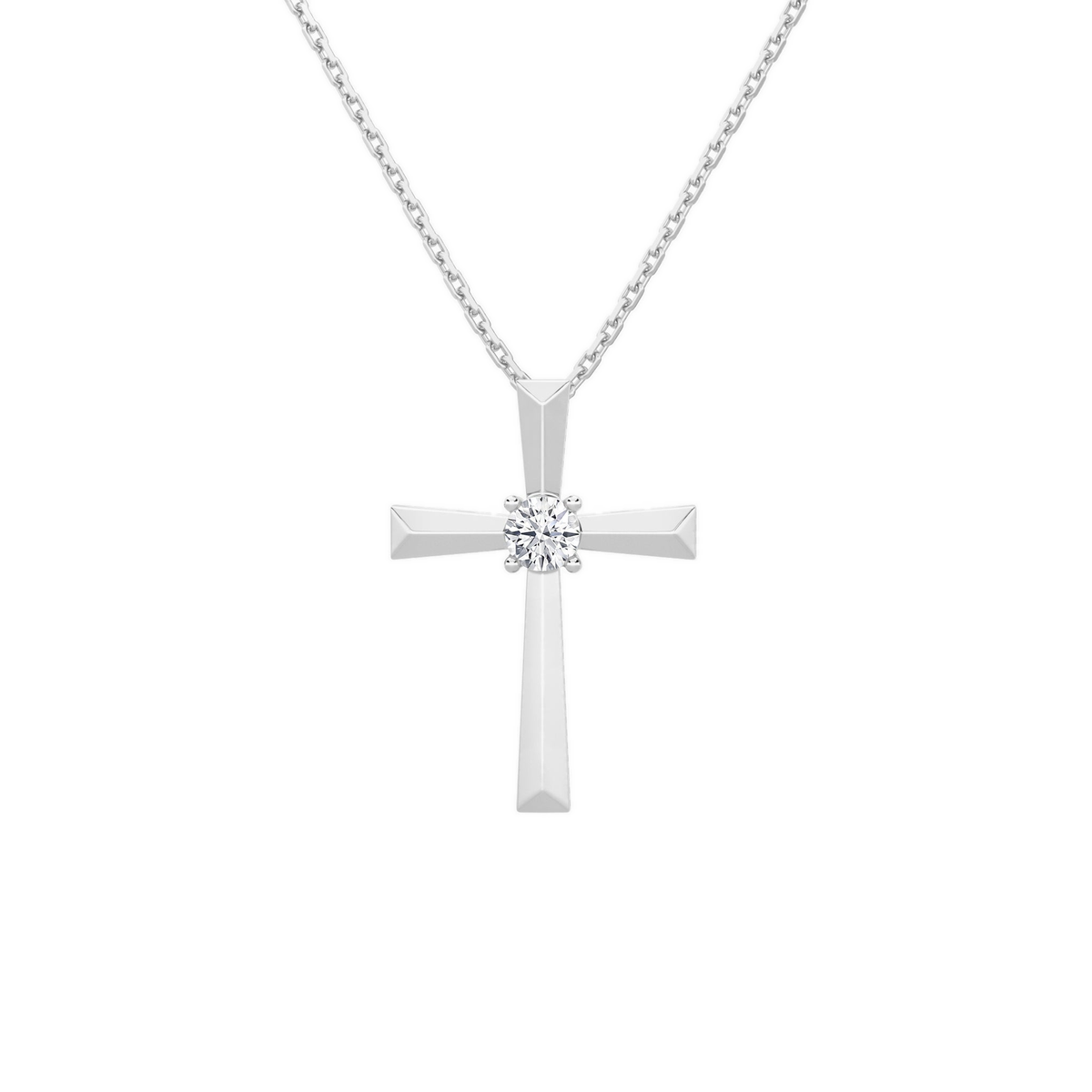 Marlowe Solitaire Cross Lab-Grown Diamond Pendant Necklace in Platinum, front view