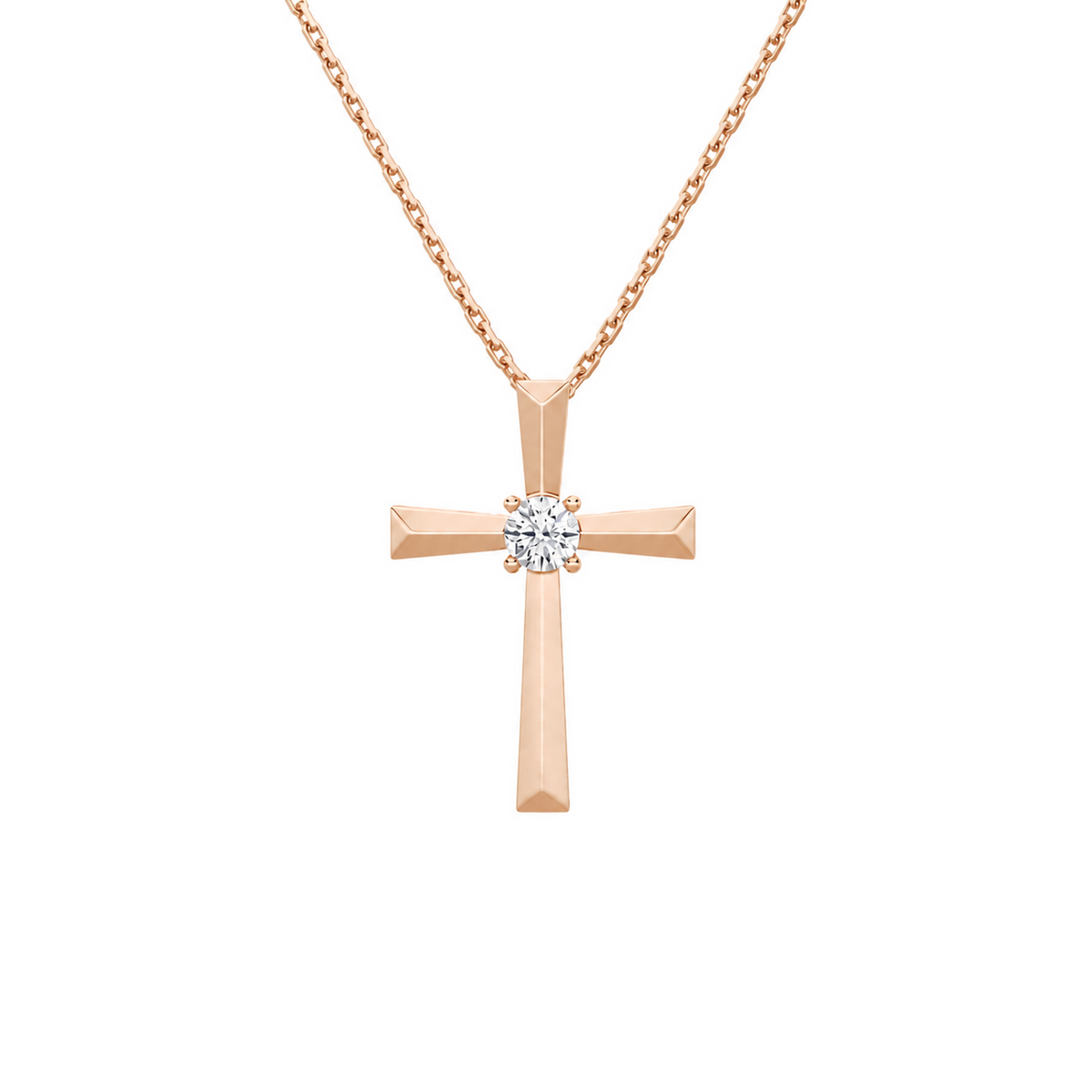 Marlowe Solitaire Cross Lab-Grown Diamond Pendant Necklace in 14K Rose Gold, front view