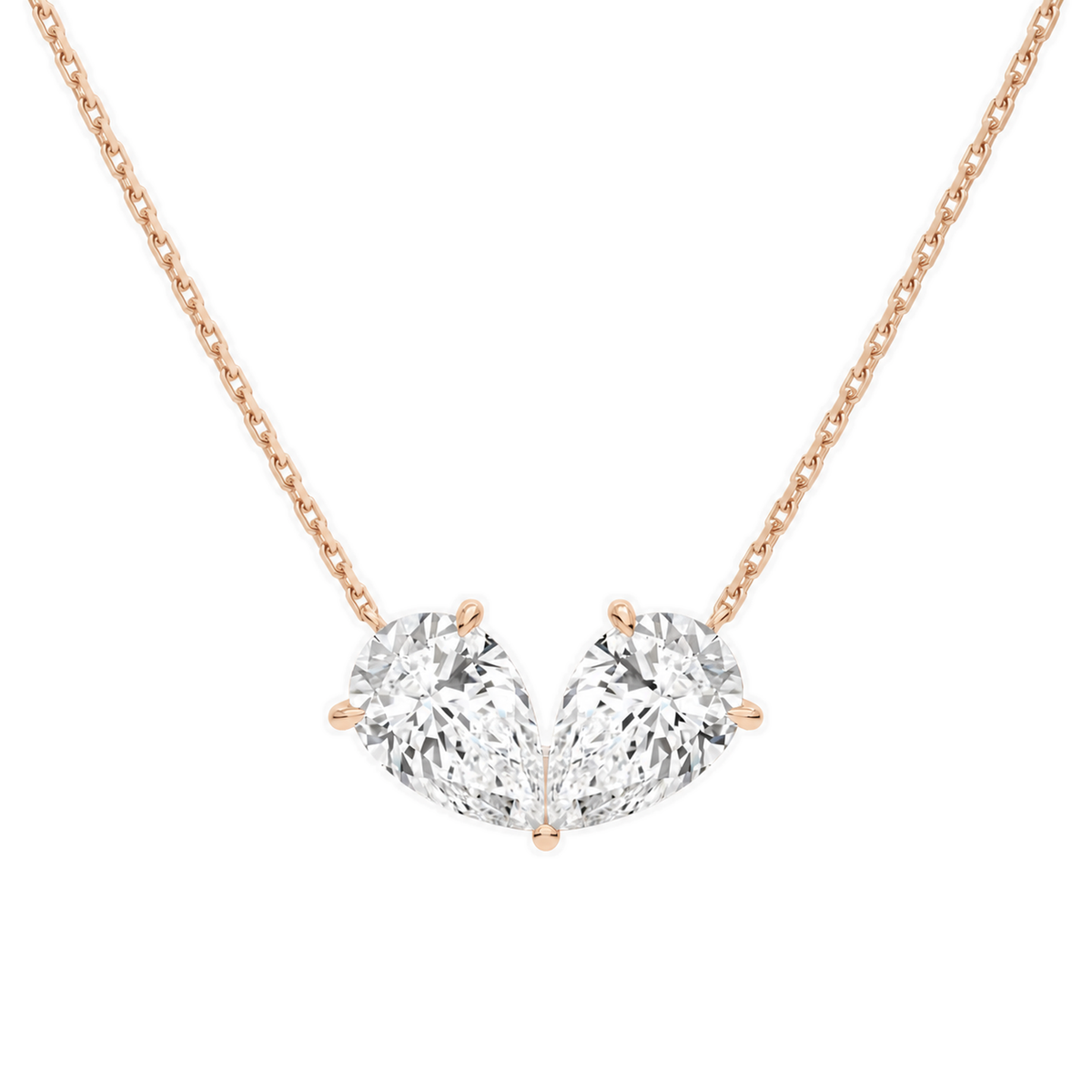 Aviana Double Pear Toi Et Moi Lab-Grown Diamond Necklace in 14K Rose Gold, front view