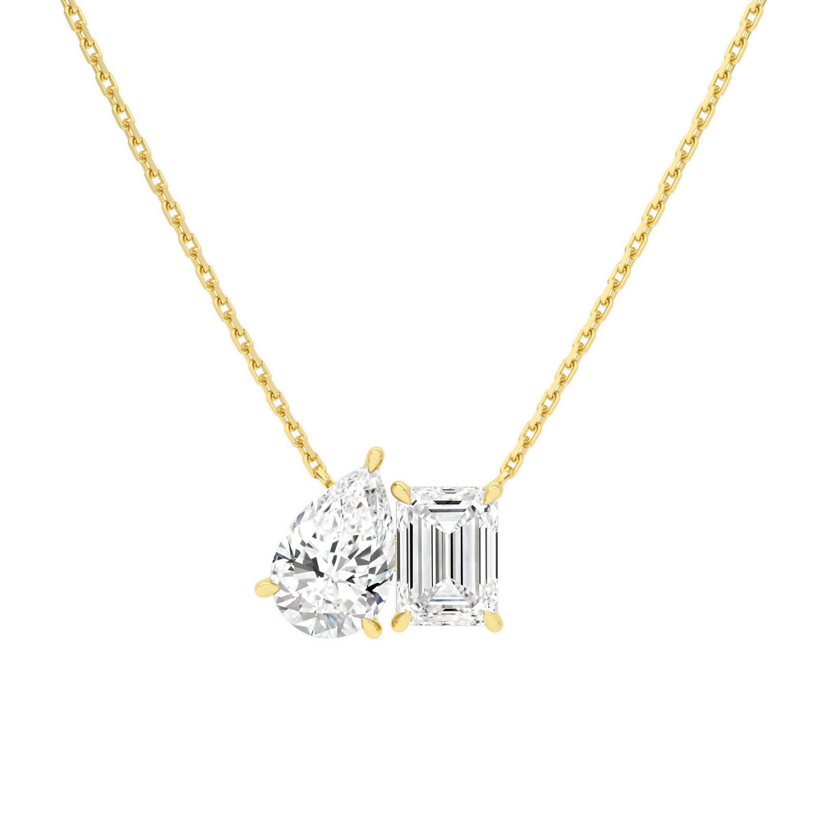 Aviana Pear & Emerald Toi Et Moi Lab-Grown Diamond Necklace in 18K Yellow Gold, front view