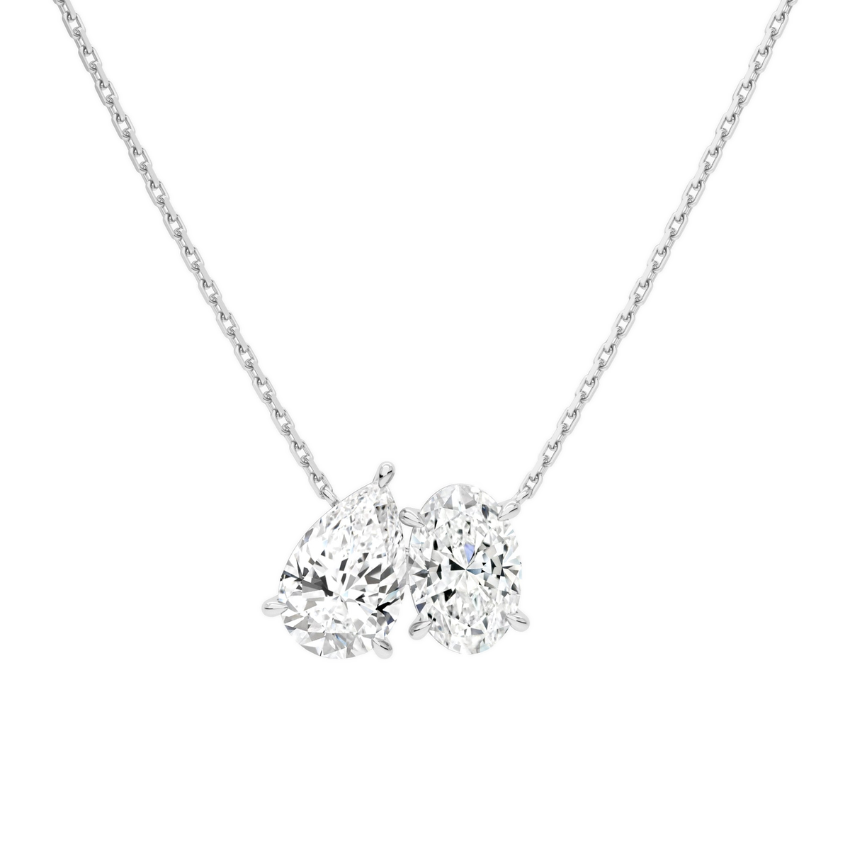 Aviana Pear & Oval Toi Et Moi Lab-Grown Diamond Necklace in 14K White Gold, front view