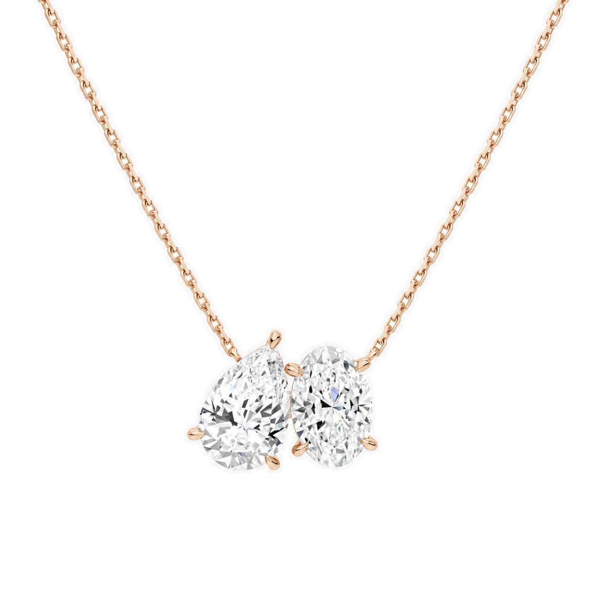 Aviana Pear & Oval Toi Et Moi Lab-Grown Diamond Necklace in 14K Rose Gold, front view