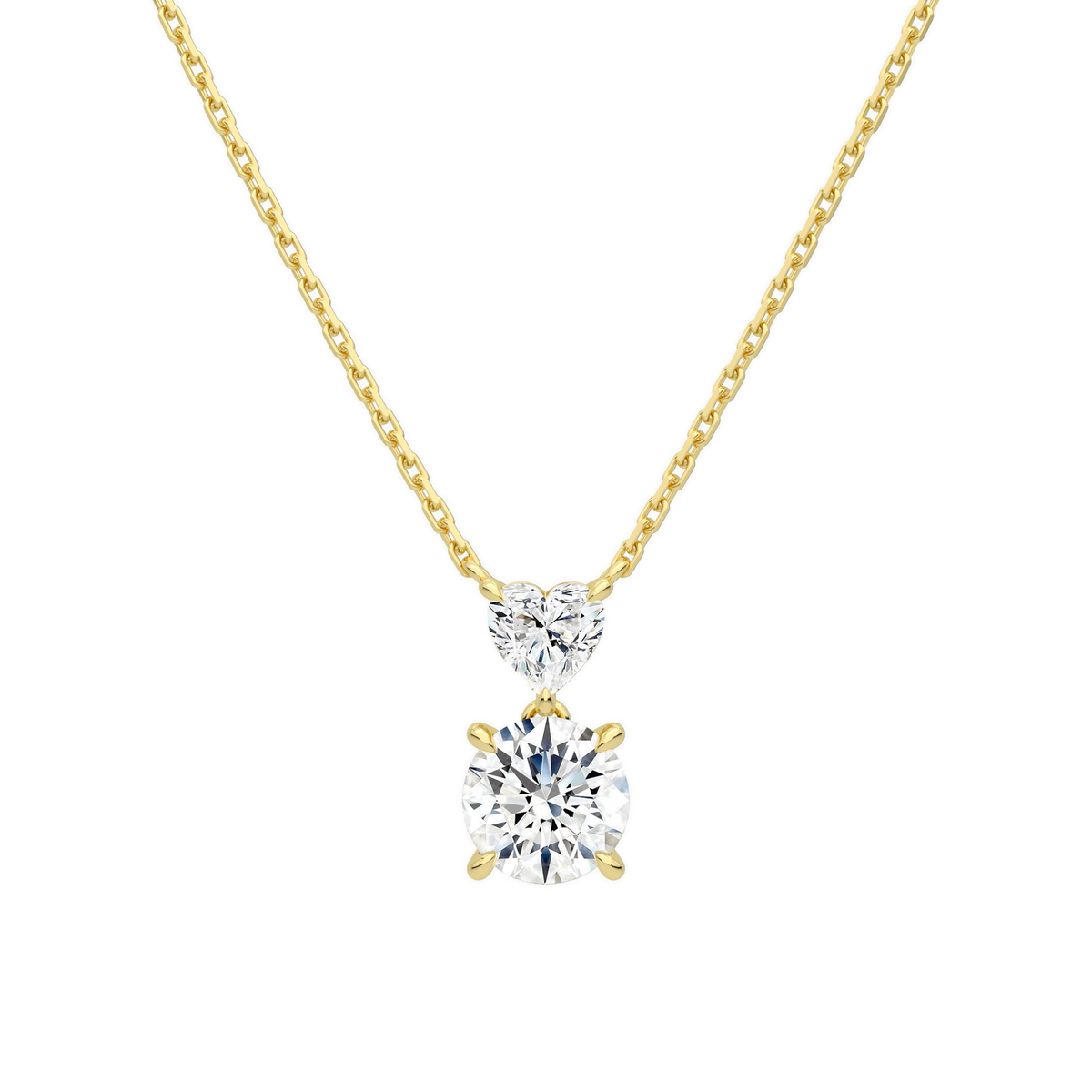 Valora Heart & Round Duo Drop Lab-Grown Diamond Necklace in 18K Yellow Gold, front view