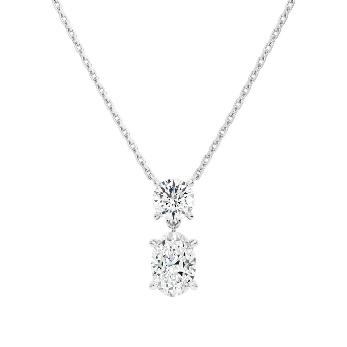 Valora Oval & Round Duo Drop Lab-Grown Diamond Necklace in 18K White Gold, front view
