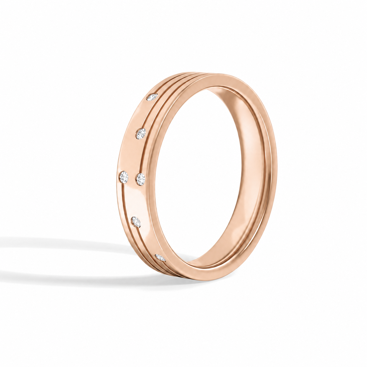 Clara Three Row Accent Diamond Wedding Band in 14K Rose Gold second product view