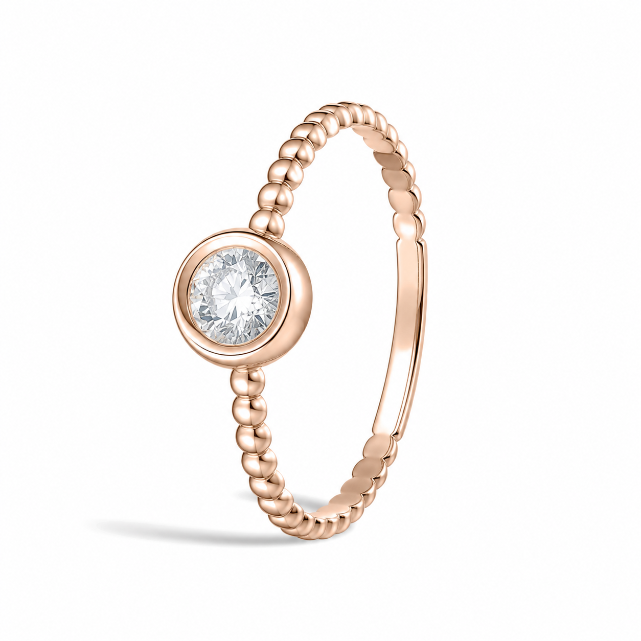 Mira Delicate Beaded Bezel Solitaire Diamond Ring in 14K Rose Gold second product view