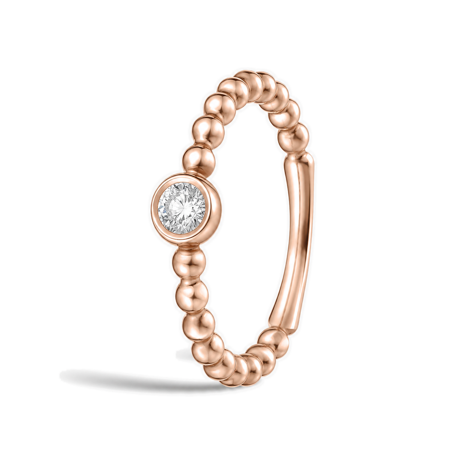 Celia Beaded Bezel Solitaire Diamond Ring in 14K Rose Gold second product view