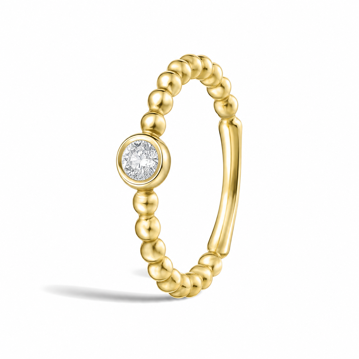 Celia Beaded Bezel Solitaire Diamond Ring in 18K Yellow Gold second product view