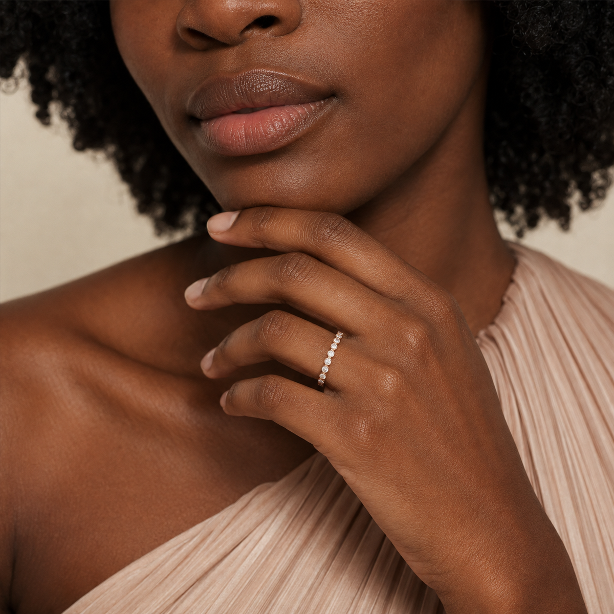 Petra Bezel Lab-Grown Diamond Ring in 14K Rose Gold, worn on hand