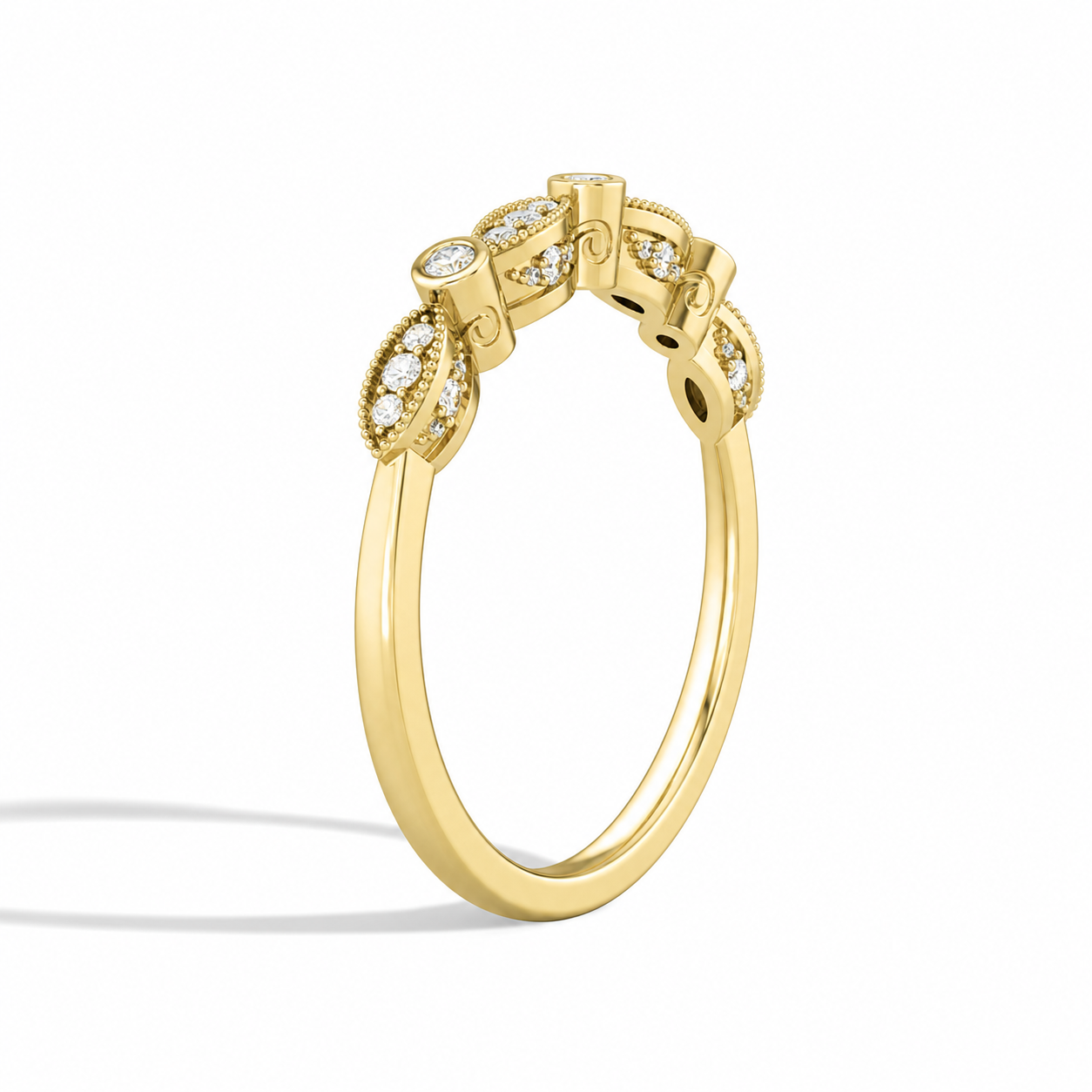 Lena Art Deco Milgrain Bezel Diamond Ring in 18K Yellow Gold second product view