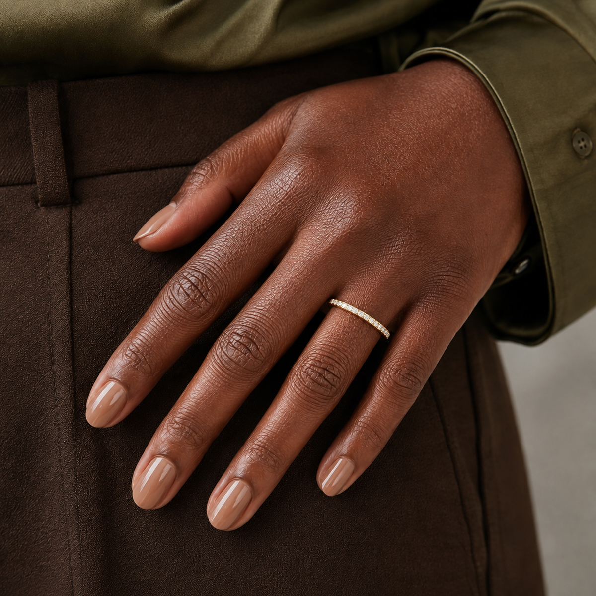 Veda Ariel Channel Lab-Grown Diamond Ring in 14K Yellow Gold, worn on hand