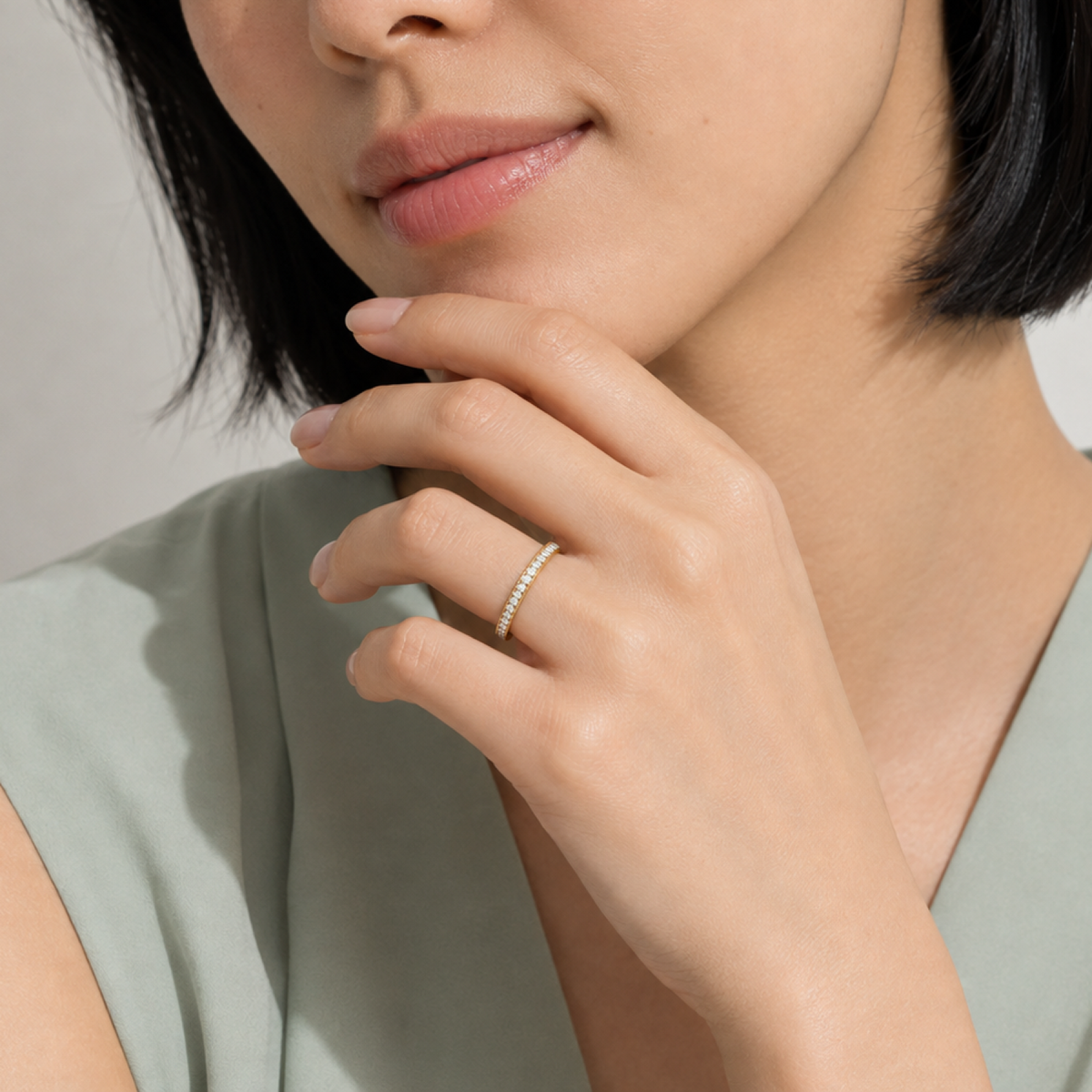 Ines Milgrain Channel Lab-Grown Diamond Ring in 14K Yellow Gold, worn on hand