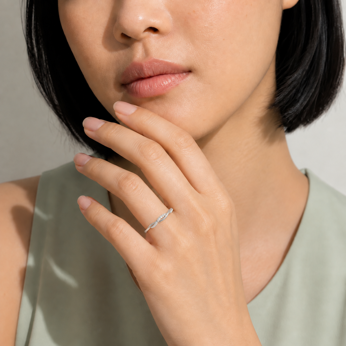 Rosalie Petite Twisted Vine Lab-Grown Diamond Ring in 14K White Gold, worn on hand