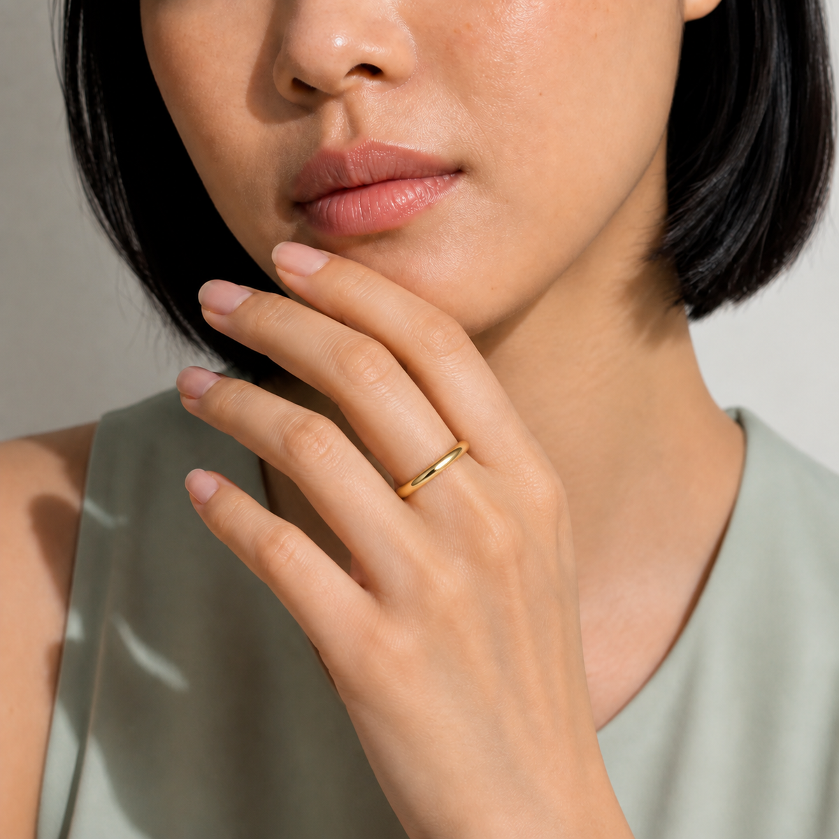 Bianca 2.5mm Comfort Fit Lab-Grown Diamond Ring in 14K Yellow Gold, worn on hand