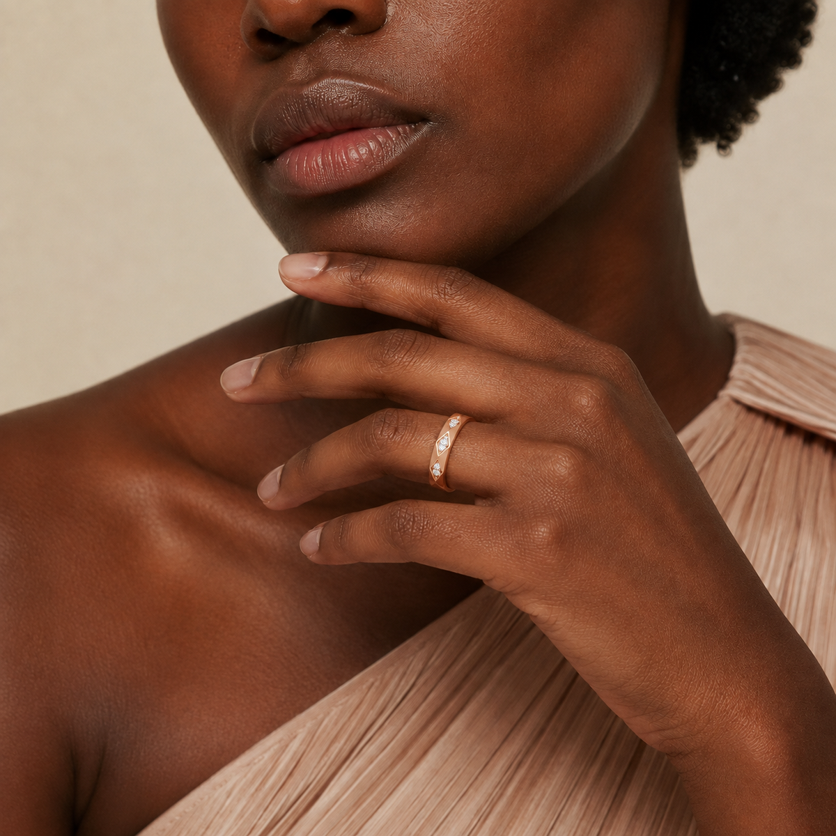 Cora Adorned Faceted Lab-Grown Diamond Ring in 14K Rose Gold, worn on hand