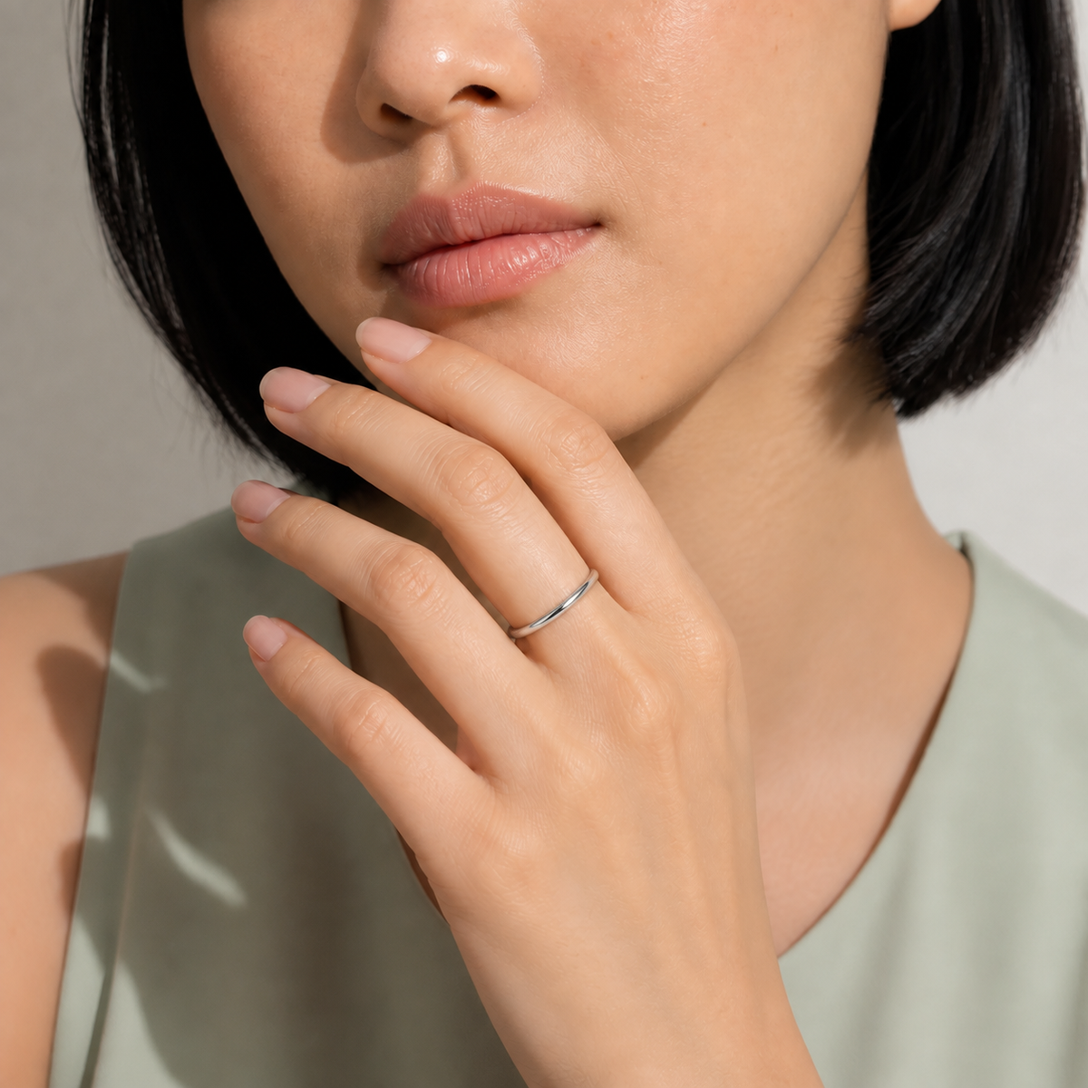 Anya 2mm Comfort Fit Lab-Grown Diamond Ring in Platinum, worn on hand