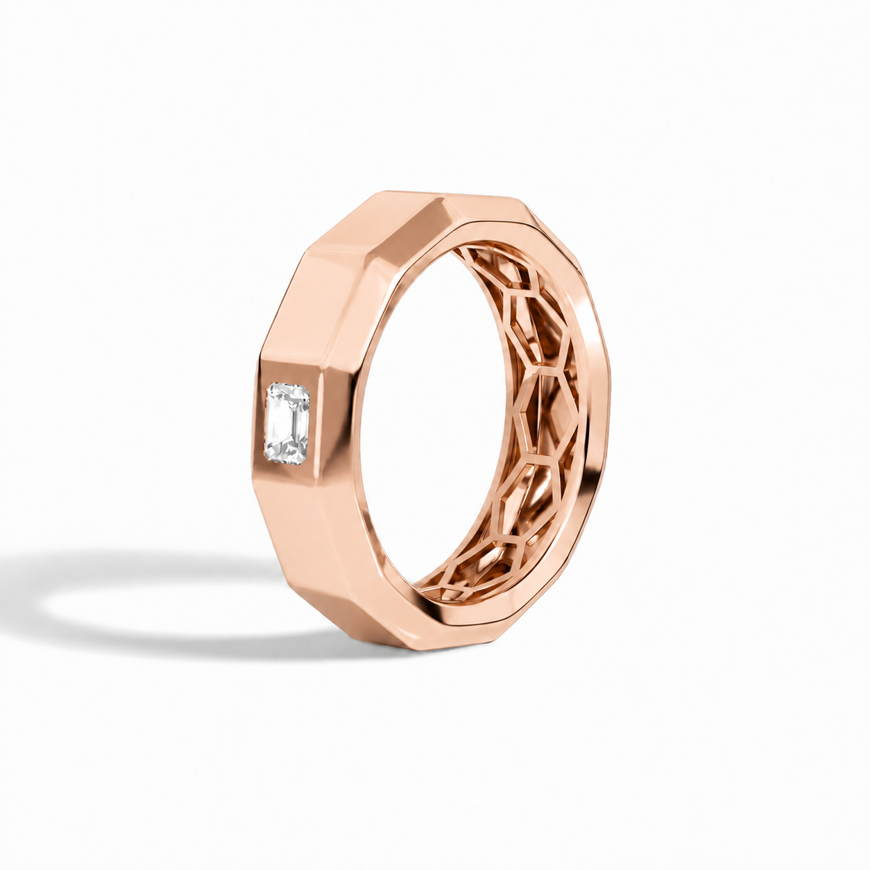 Perrine Faceted Single Diamond Wedding Band in 14K Rose Gold second product view