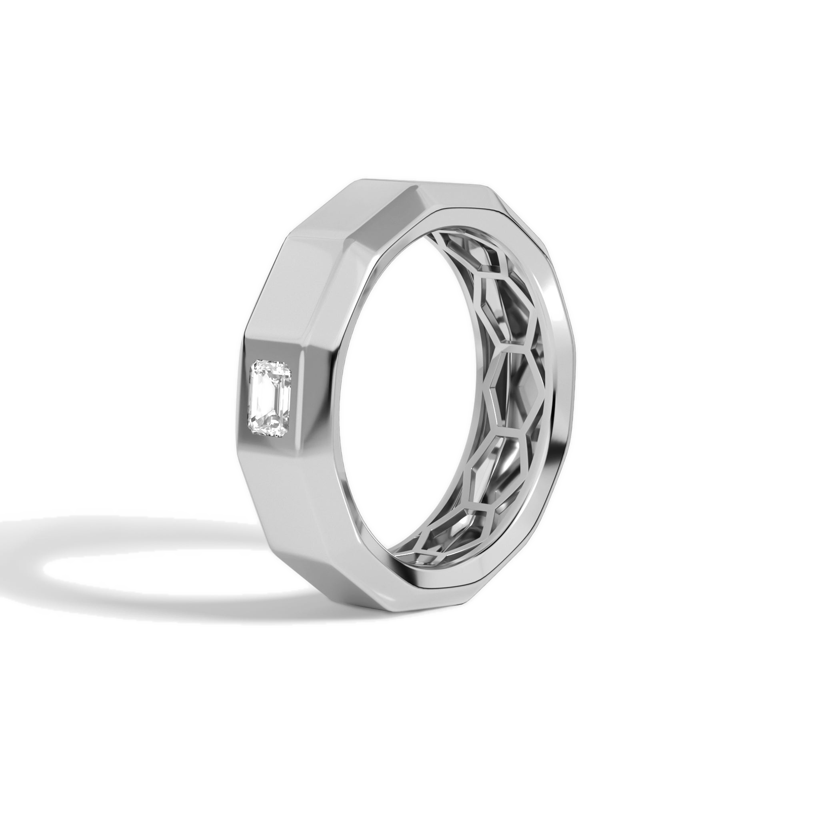 Perrine Faceted Single Diamond Wedding Band in Platinum second product view