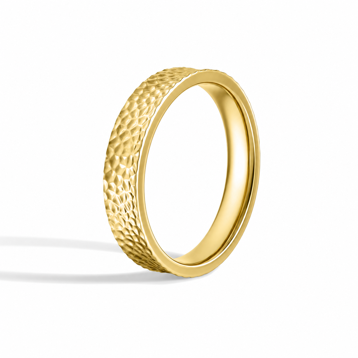 Willa Hammered Concave Comfort Fit Diamond Wedding Band in 14K Yellow Gold second product view