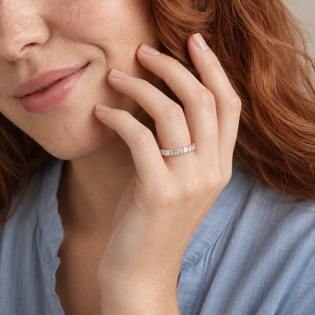 Odelia Eternity Lab-Grown Diamond Band in 14K Rose Gold, worn on hand