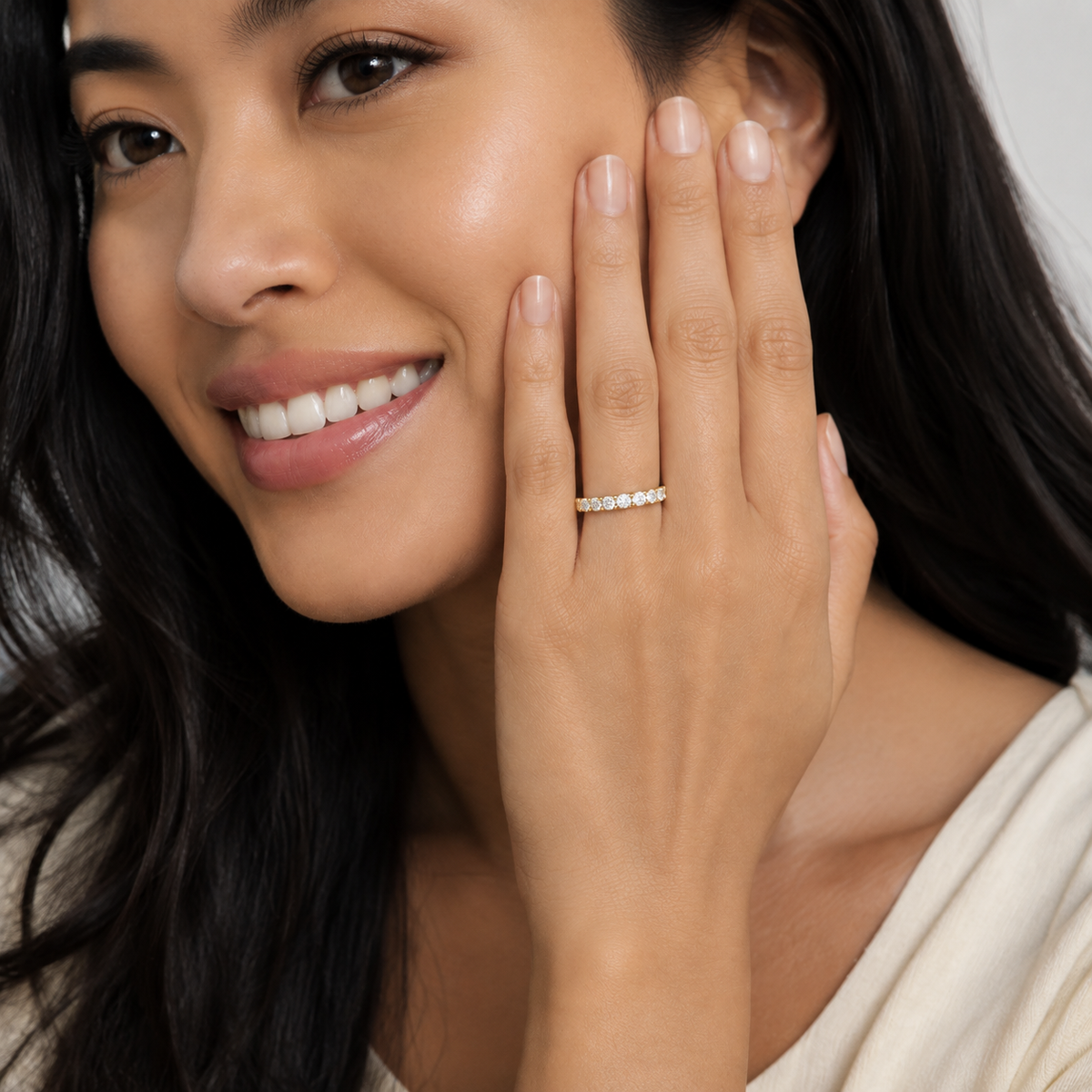 Ilana Classic Brilliant Half Eternity Lab-Grown Diamond Band in 14K Yellow Gold, worn on hand