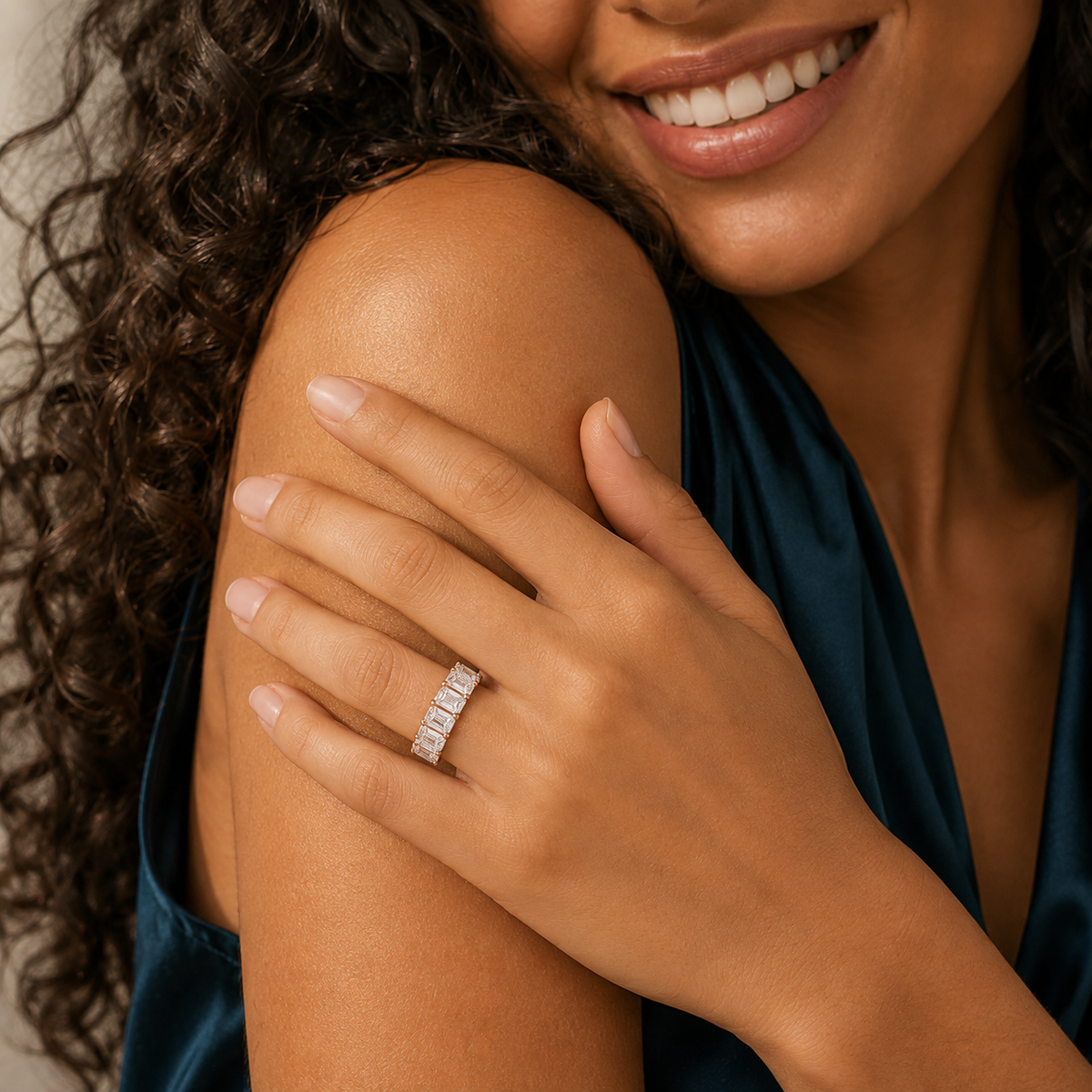 Joelle Half Eternity Lab-Grown Diamond Band in 14K Rose Gold, worn on hand