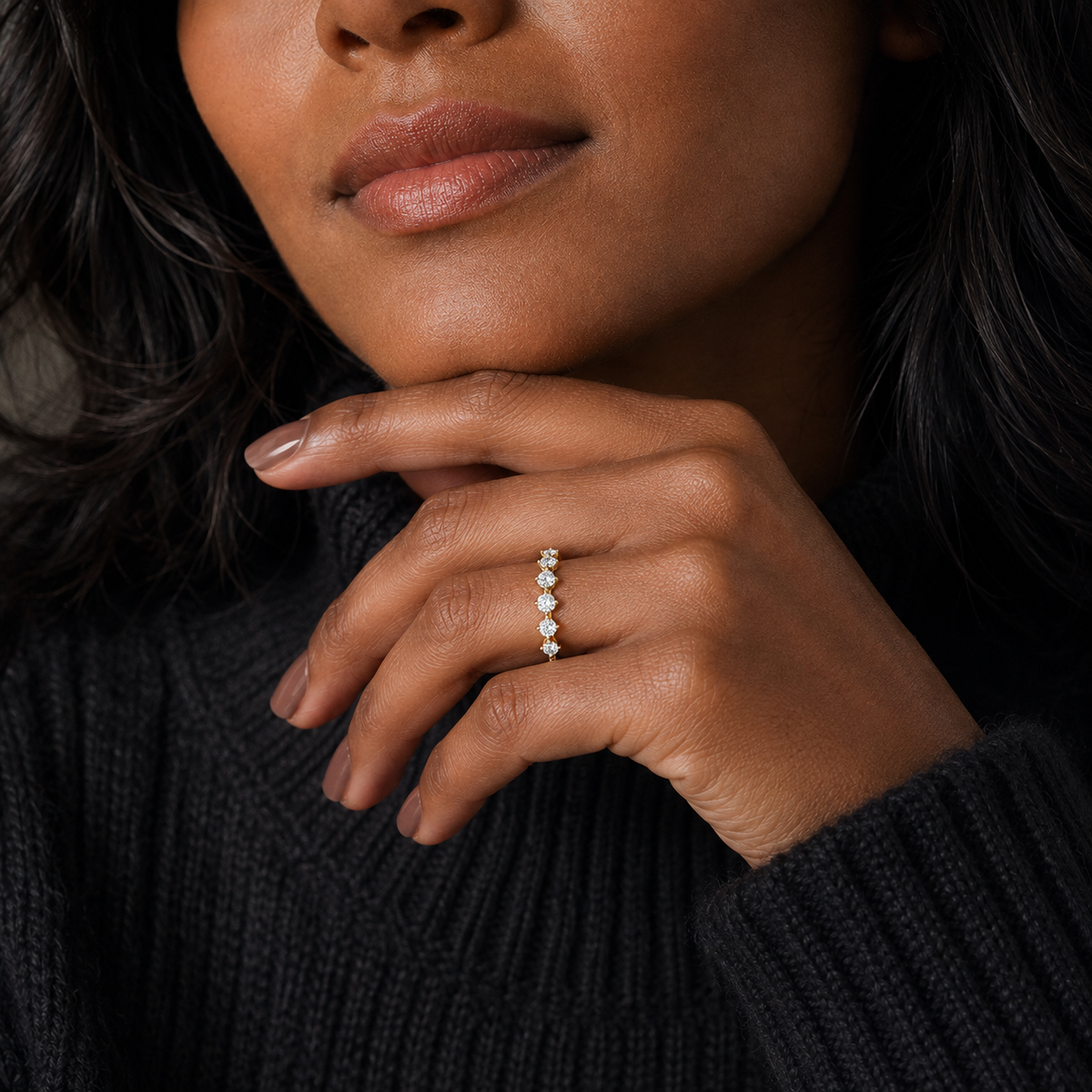Pia Spaced Six Prong Half Eternity Lab-Grown Diamond Band in 14K Yellow Gold, worn on hand