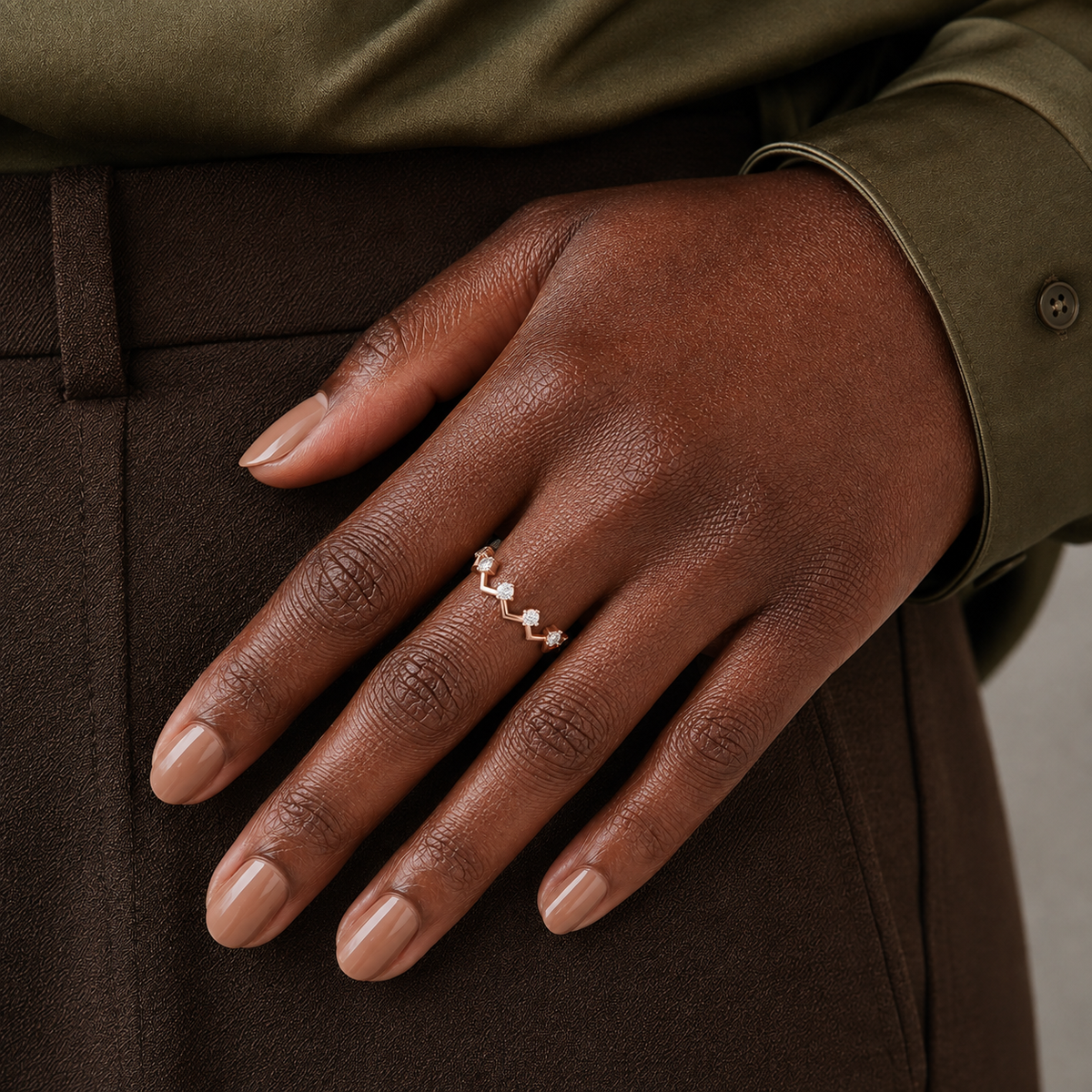 Rhea Crown Stackable Half Eternity Lab-Grown Diamond Band in 14K Rose Gold, worn on hand