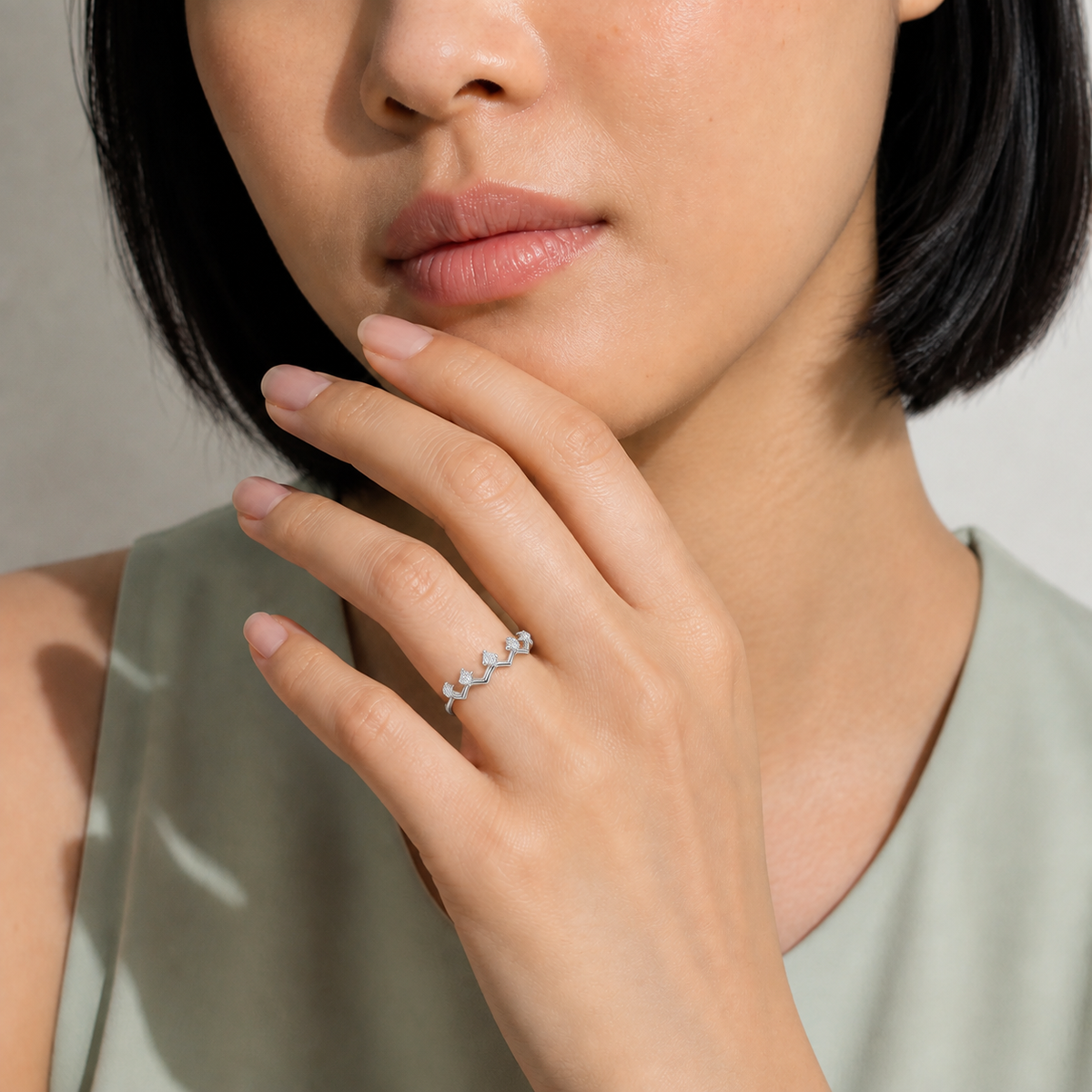 Rhea Crown Stackable Half Eternity Lab-Grown Diamond Band in Platinum, worn on hand